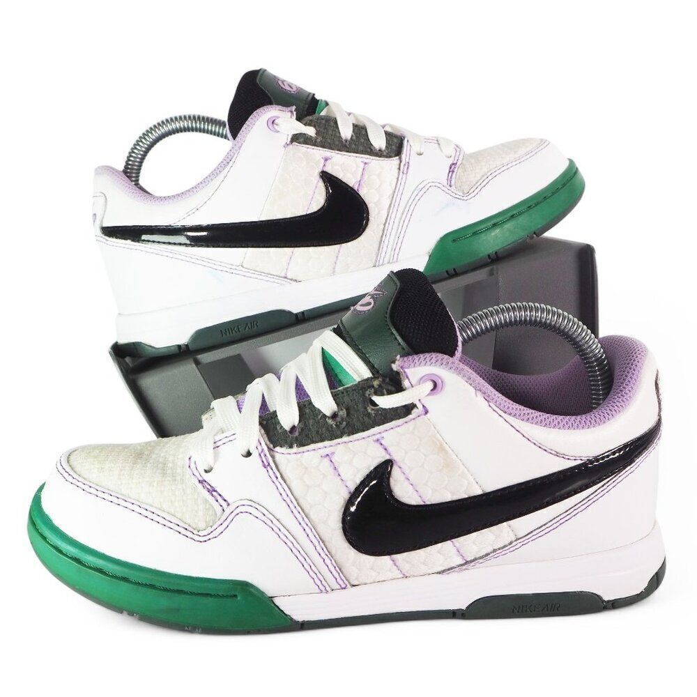 Nike Mogan 6.0 Air Skate Sneakers White / Purple / Green 386615-101 Women's 7.5
